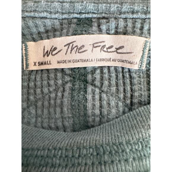 Free People Green Microphone Drop Thermal Top XS Waffle Knit Relaxed Oversized - Picture 6 of 8